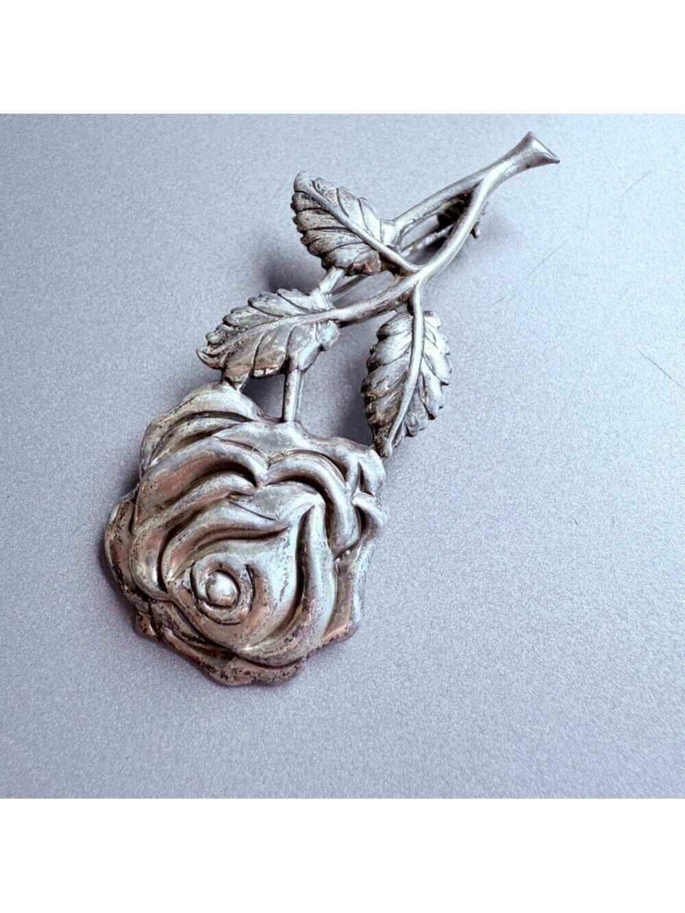 LANG 925 Sterling Silver Large 2.25" Rose Flower Mid Century Pin Brooch MCM VTG - Picture 5 of 7